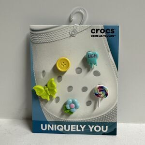 Crocs Jibbitz Shoe Charms UGH Acrylic 5 Pack Flower, Sucker, Butterfly, Button